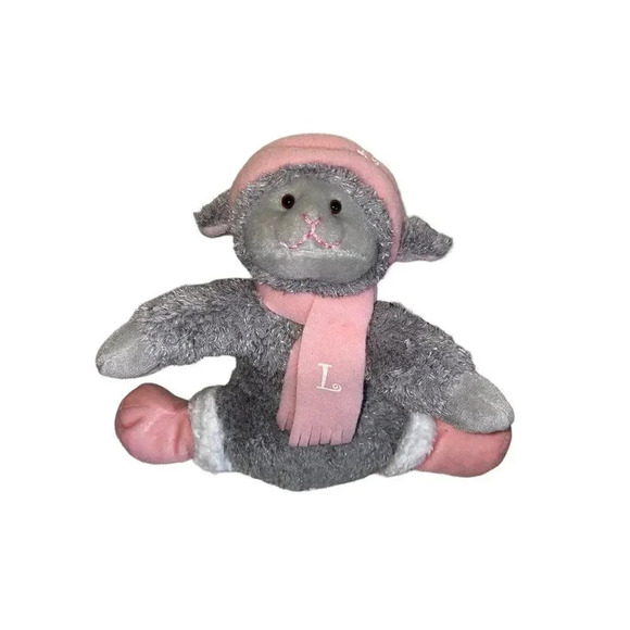 NEW PLUSH DRESSBARN GREY PINK LELA LAMB SHEEP STUFFED ANIMAL 2005 SCARF & HAT - Picture 1 of 13